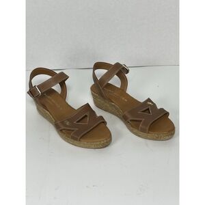 Kurt Geiger Womens 6.5 (eu 37) Tan Brown Leather Espadrille Wedge Sandals NWOT